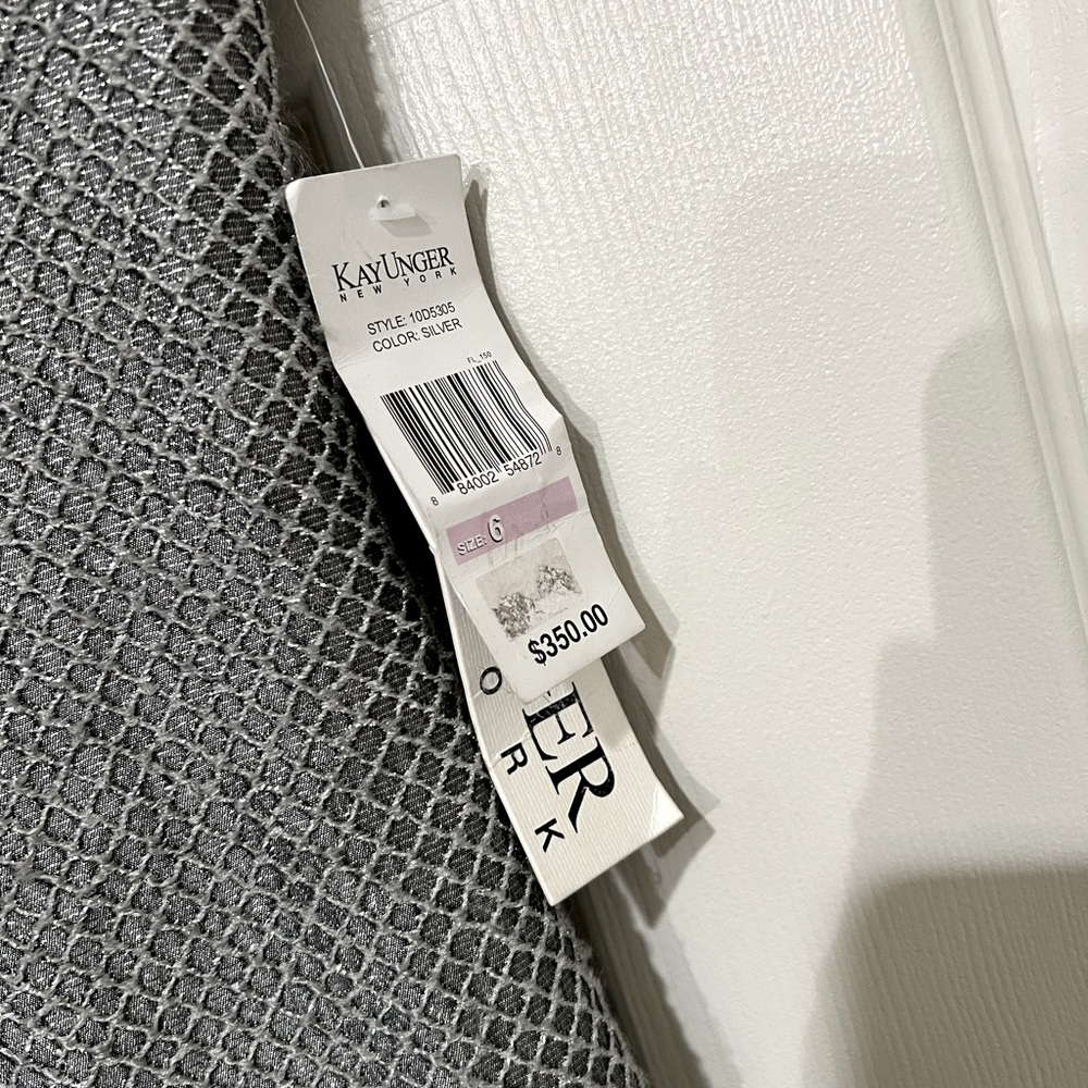 NWT KAY UNGER METALLIC SILVER TAILORED SHEATH COCKTAIL DRESS SIZE 6 - Picture 8 of 13